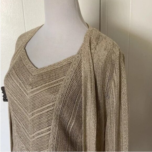 2 Pc SET | Top and Duster / Cardi | M | 90s | Brushed Gold | Old Money Elegant - Picture 4 of 5